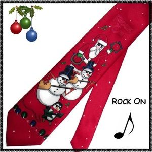 Ugly CHRISTMAS Neck Tie ROCK ON Santa Snowman Band